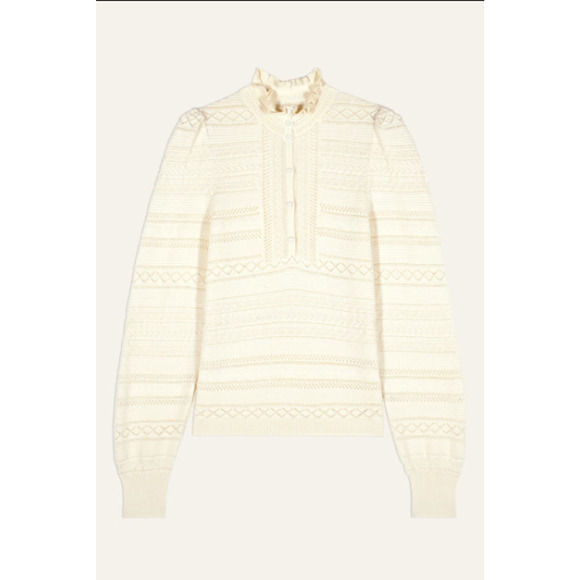 NWT Ba&sh Women's Vinnie Off-White Crotchet Pullover Jumper Cardigan-Size 1/S - Picture 3 of 11